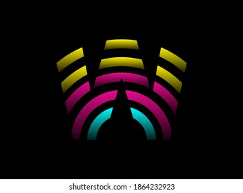 W letter vector desing, Cmyk color font logo. Dynamic split pink, blue, yellow color on black background. For social media,design elements, creative poster, web template    


