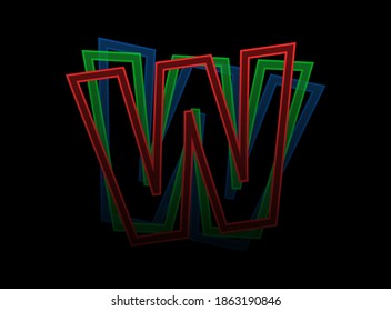 W letter vector desing, Rgb color font logo. Dynamic split red, green, blue color, outline stroke layer style on black background. For social media,design elements, creative poster, web template    
