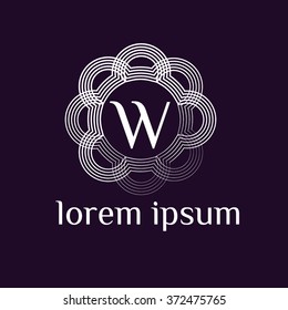 W letter vector logo with circles calligraphic borders (icon, sign, symbol, monogram)