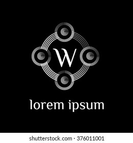 W letter vector logo with circles calligraphic borders (icon, sign, symbol, monogram)