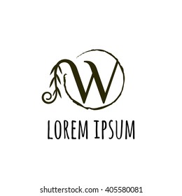 W letter vector logo. Organic logo sign, corporate identity, branding. Monogram design. Vector floral outline frame or border