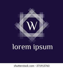 W letter vector logo with square calligraphic borders (icon, sign, symbol, monogram)