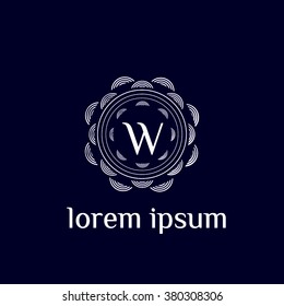 W letter vector logo with square calligraphic borders (icon, sign, symbol, monogram)