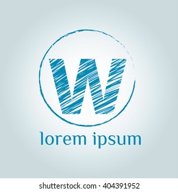 W letter vector logo template. Grunge brush  letter sign on scratch background. 