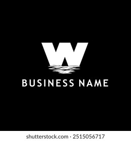 W letter vector logo with wavy water illustration at the bottom