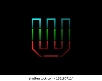 W letter vector outline stroke desing, font logo. Red, green, blue color on black background. For social media,design elements, creative poster, web template and more