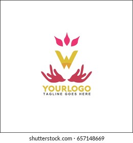 W letter vector set of trendy linear icon and logo design. Massage center and relax brand identity