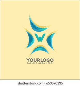 W letter water wave Logo Template. Sea wind vector illustration.