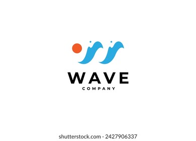 W letter with wave logo design template