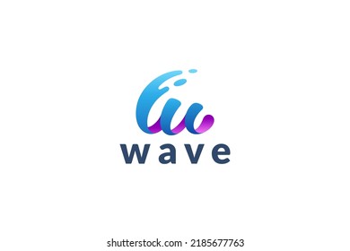 W letter with wave water logo template