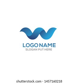 W Letter waves logo design template