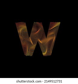 W letter wavy line. W letter with motion wave. Alphabet logo with colorful twisted lines. Creative vector illustration with zebra, sea, print and wavy pattern lines.