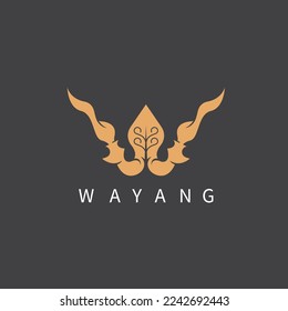 w letter for wayang,keris and gunungan concept design icon vector illustration 