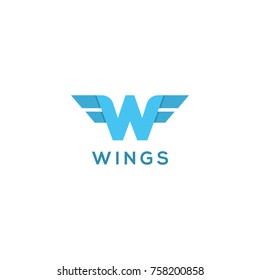 W letter for wings logo design, combine w letter and wings icon