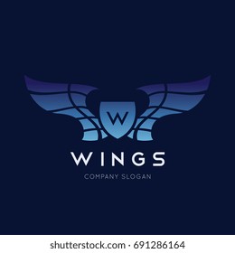 W letter Wings Logo Template