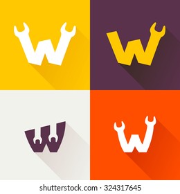 W letter with wrench logo set. Vector repair design template elements for your application or corporate identity.