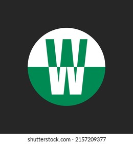 W Logo Design. Grüne und weiße konzeptionelle ikonische Markenlogo, Vektorgrafik.
