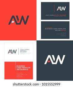 A W, A & W Letters joint logo icon with business card vector template.