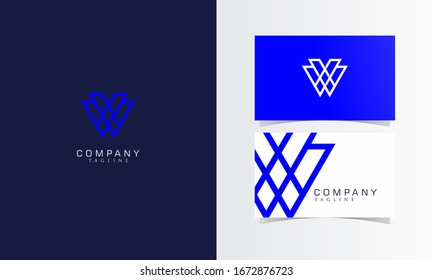 W Line Abstract Logotype vector with business card template design for branding identity
