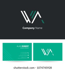 W & A line logo stroke letter design with business card template