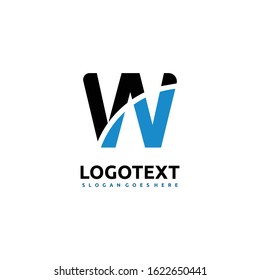 W Logo. Black and Blue W Letter Design Vector Illustration Modern Monogram Icon.