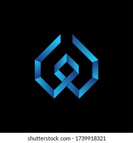 logotipo W con color azul, en fondo negro, plantilla de vector de logotipo