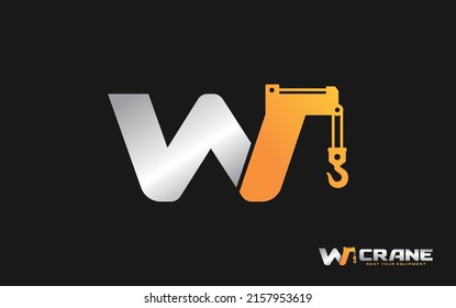 W logo crane for construction company. Heavy equipment template vector illustration for your brand.
