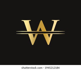 W logo design. Initial Gold W letter logo design with modern trendy