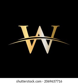 W Logo Design Luxury Template. Initial letter W logotype company name colored gold swoosh design. Modern W Logo Design for business and company identity
