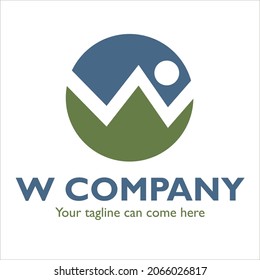 W logo design on Landscape theme