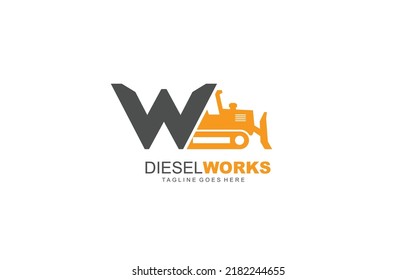 W Logodozer für Bauunternehmen. Schwere Geräte Vorlage Vektorgrafik für Ihre Marke.