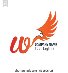W Logo With Eagle or Hawk Icon Design Template