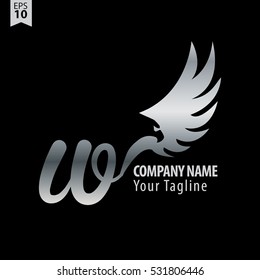 W Logo With Eagle or Hawk Icon Design Template