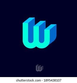 Logo de W. emblema. Monograma W, letra azul de volumen. El logotipo abstracto puede ser utilizado para negocios, construcción y construcción, finca, producción. nosotros, el icono de red.