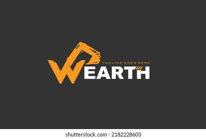 W logo excavator for construction company. Heavy equipment template vector illustration for your brand.