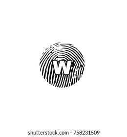 w logo with finger print, flat vector logo template