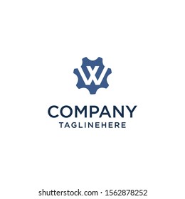 W logo initial letter design template vector inside gear shape design concept