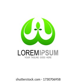 Logo de W, logotipo de letra W con diseño de hoja