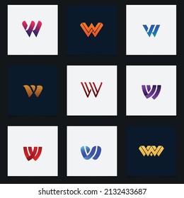 W Marca de logotipo Estilo sencillo para empresa o marca personal con colores y estilos diferentes