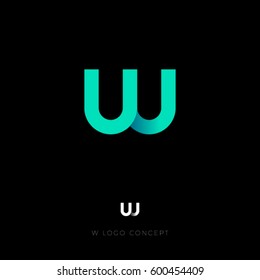 W logo. W letter monogram. Light green letter on a dark background.