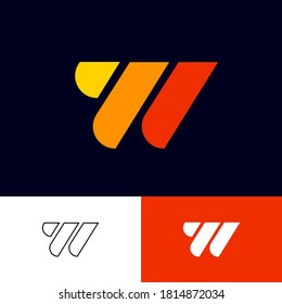 W Logo. W Letter. Multi Color Geometric Elements As W Monogram On Different Backgrounds. Seventies Retro Style Logo. Contour Option.