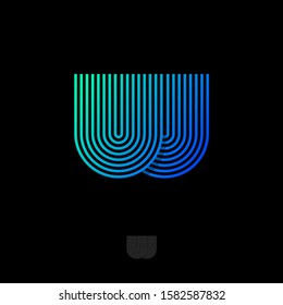 W logo. W monogram consist of some strips, isolated on a black background. Network, web, UI icon. 