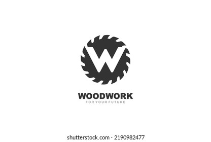 W logo sawmill vector for woodworking company. initial letter carpentry template vector illustration for your brand.