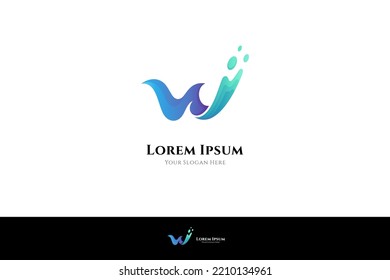 W logo with wave combination in blue gradient color