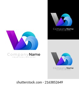 W-Logo und Wellendesign-Kombination, blau