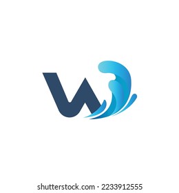 w logo with wave design water drop