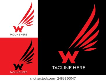 Logotipo W, Alas o Logotipo Wing, con letra W y A, estilo elegante y aventurero, para empresa o empresa