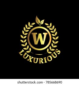 W Luxurious Logo Gold Vector Template Design