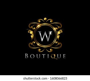 W Luxury Boutique Logo Icon,  W Letter   With Golden Shine On Classy Badge Design.  