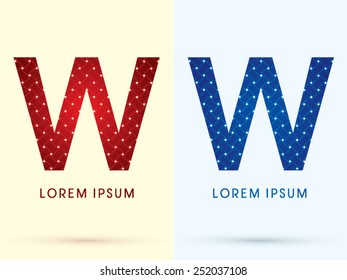 W ,Luxury font, designed using red and blue line geometric shape, idea from wicker,basket ,woven, ribbons, jewelry, diamond ,rope, logo, symbol, icon, graphic, vector.